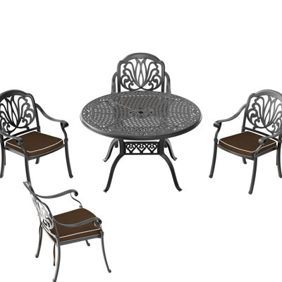 Patio noir en aluminium coulé -, temps de détente des coussins, peut accueillir 4 meubles d'extérieur 5 en aluminium, noir, avec coussins confortables