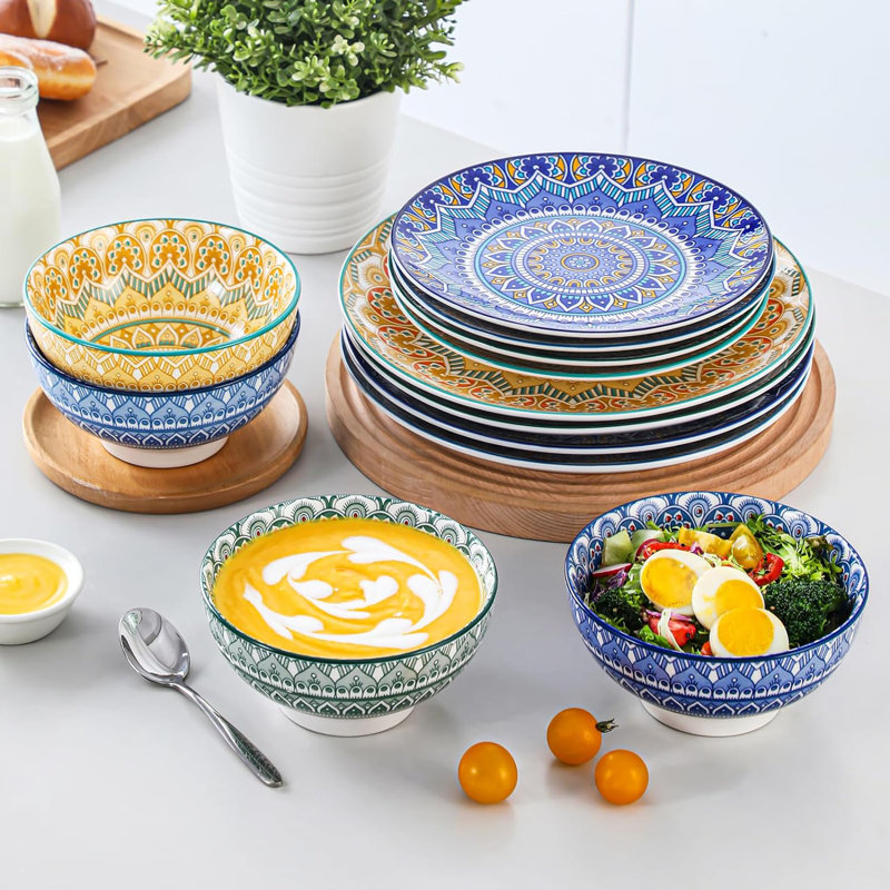 32 Piece Handmade Porcelain China Dinnerware Set - Service for 8, Assorted