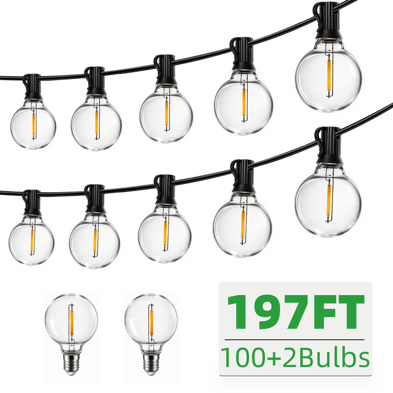 197FT Outdoor G40 LED Globe String Lights Waterproof Light Strings With 102 Shatterproof Bulbs, Outside Hanging Light For Porch, Deck, Garden, Backyard, Balcony, 2700K Patio Lights