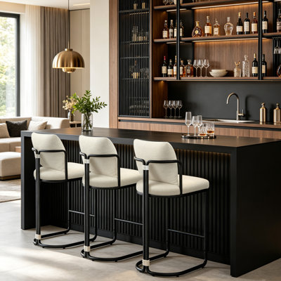 Tabouret de comptoir en chenille 26 po avec dossier et structure en métal, chaises de bar rembourrées modernes pour îlot de cuisine