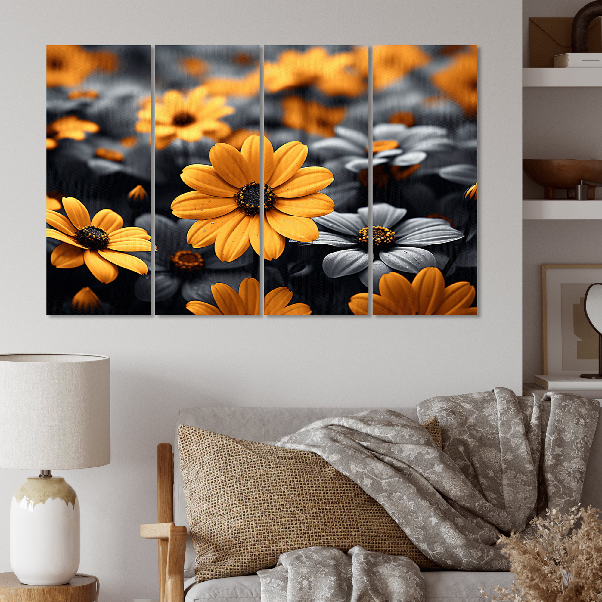 DesignArt Yellow Grey Flowers Sunny Marigold Photography 