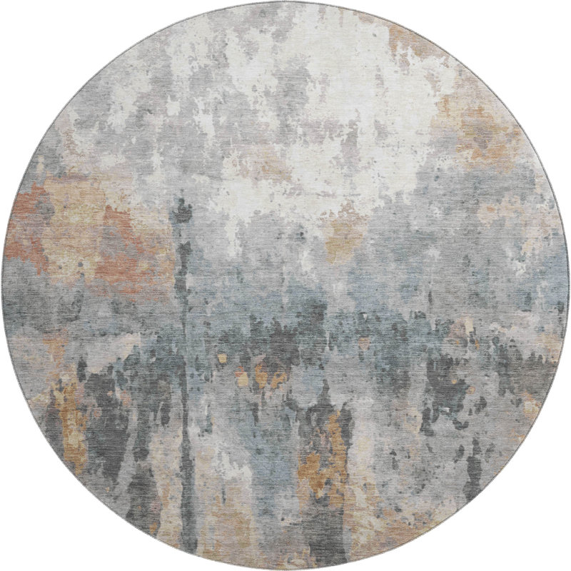 Premium Machine Washable Mayfield Abstract Rug, Rust, 8' Round
