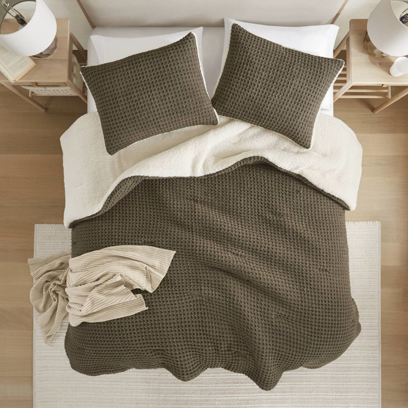 Édredon simple en chenille tricoté gaufré, rembourrage 100%, 2 taies décoratives assorties, dossier, lavage en machine, literie brun selle, envers, lavable