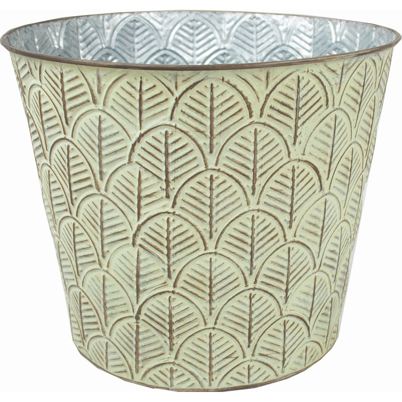 Pot de fleurs en métal Tamela, H 5,25 po x l 6,75 po x P 6,75 po, Vert / argenté