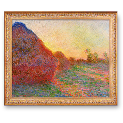 Grainstacks par Claude Monet, reproduction encadrée World Classic Reproductions pour HomeDecor, cadre doré à motif rétro
