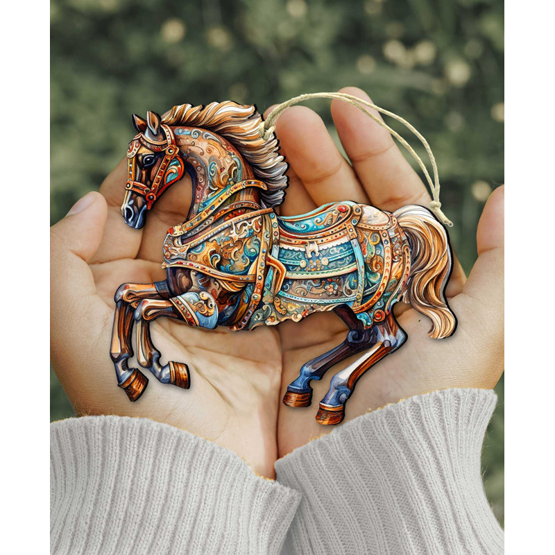 Ornement en forme de cheval de carrousel en bois par G. Debrekht