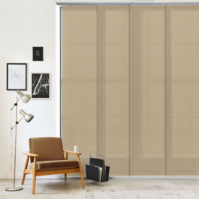 GoDear Adjustable Sliding Panel Track Blind for Patio Doors & Room Dividers, 45.8"- 86" W x 96" H, Trimmable Dense Weave Texture, Snooze (Semi-Sheer)