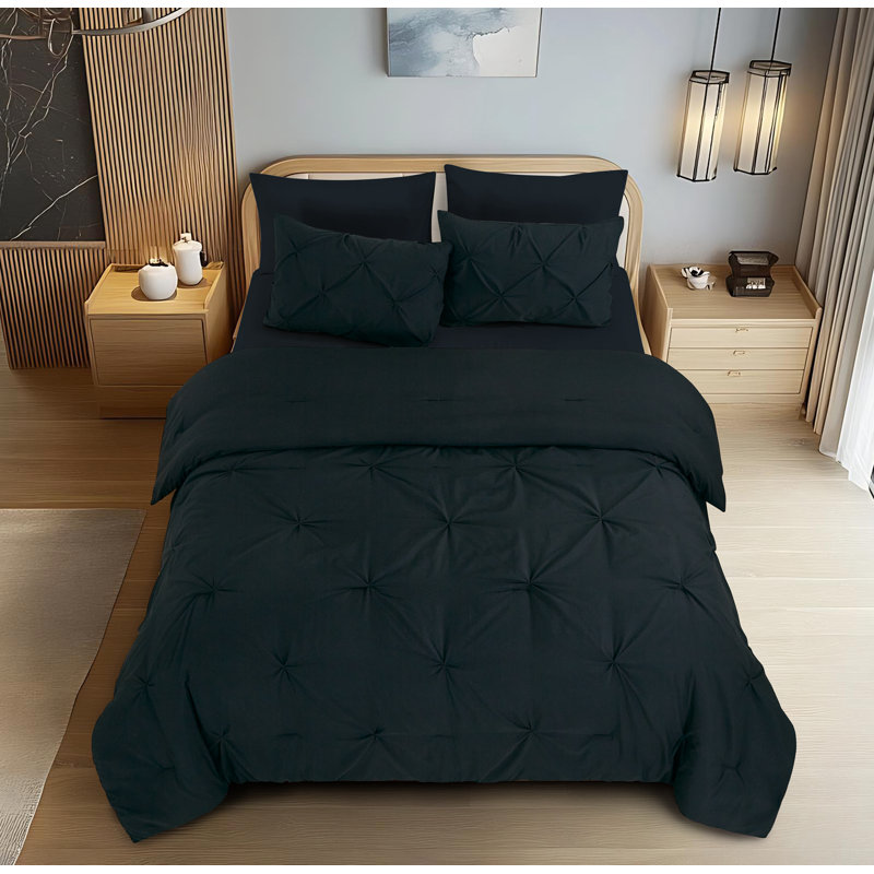 Ensemble d'édredon 2 pièces Marina, Édredon pour lit simple + 1 taie décorative stan, Noir