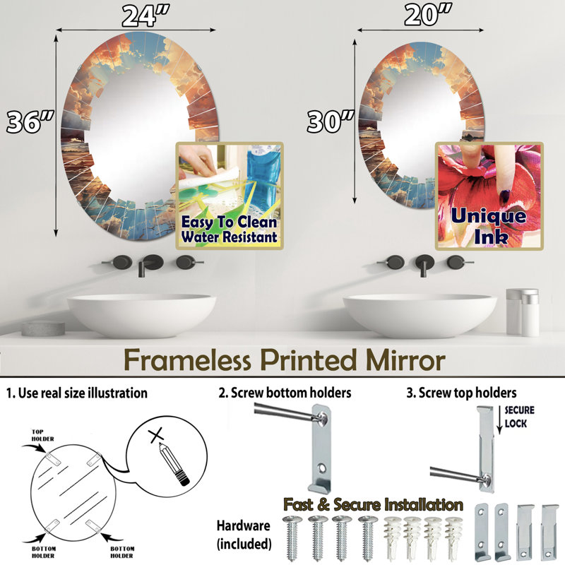Mondercange - Miroir mural Paysages ovale, 30 po x 20 po