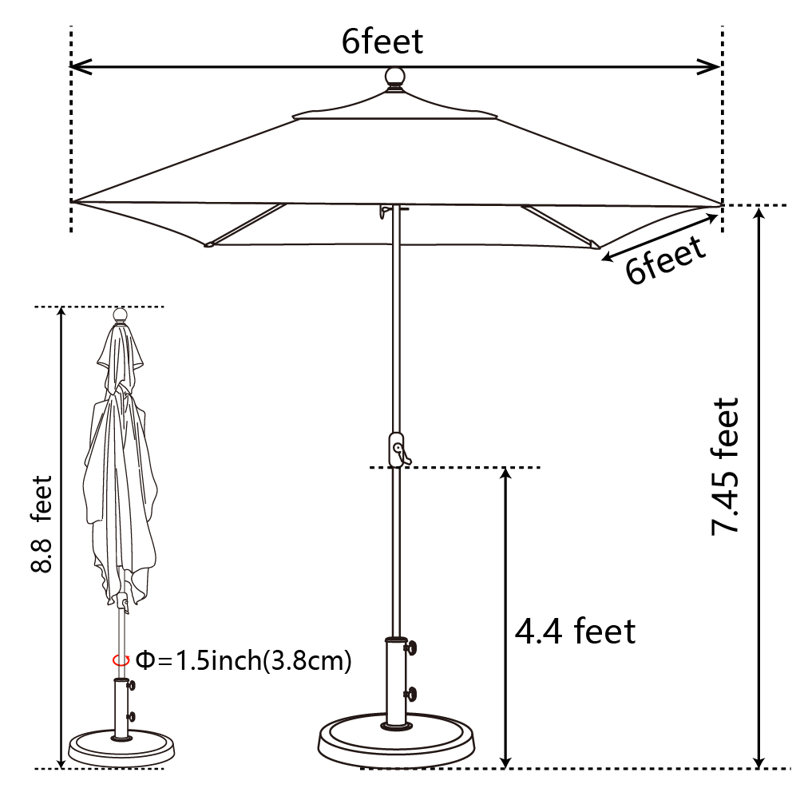 Parasol de marché carré 6 pi Nahlani, Beige foncé