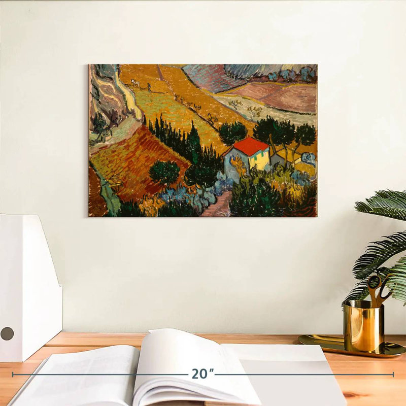Alvord, paysage avec maison et laboureur, H 8 po x l 12 po