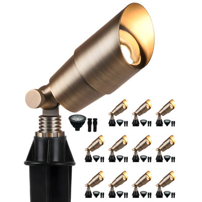 Paquet de 12 lumières de paysage en laiton massif à basse tension, ampoules DEL câblées 12v avec boîtier en aluminium Mr16, lumières d'extérieur imperméables robustes pour le jardin, la cour et les arbres