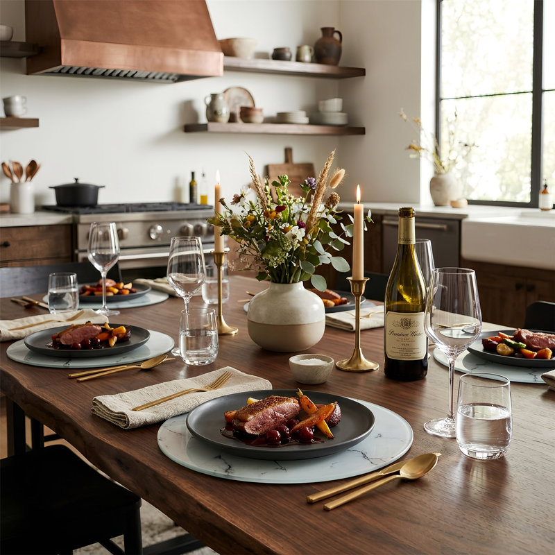 Harbour Housewares - Round Glass Placemats - 30cm - White Marble Effect - Set of 6