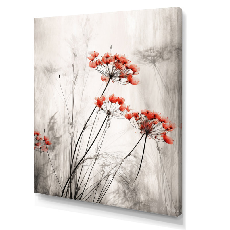 «Red Grey Herb Garden III», impressions sur toile florales, 32" H x 24" W, Toile tendue