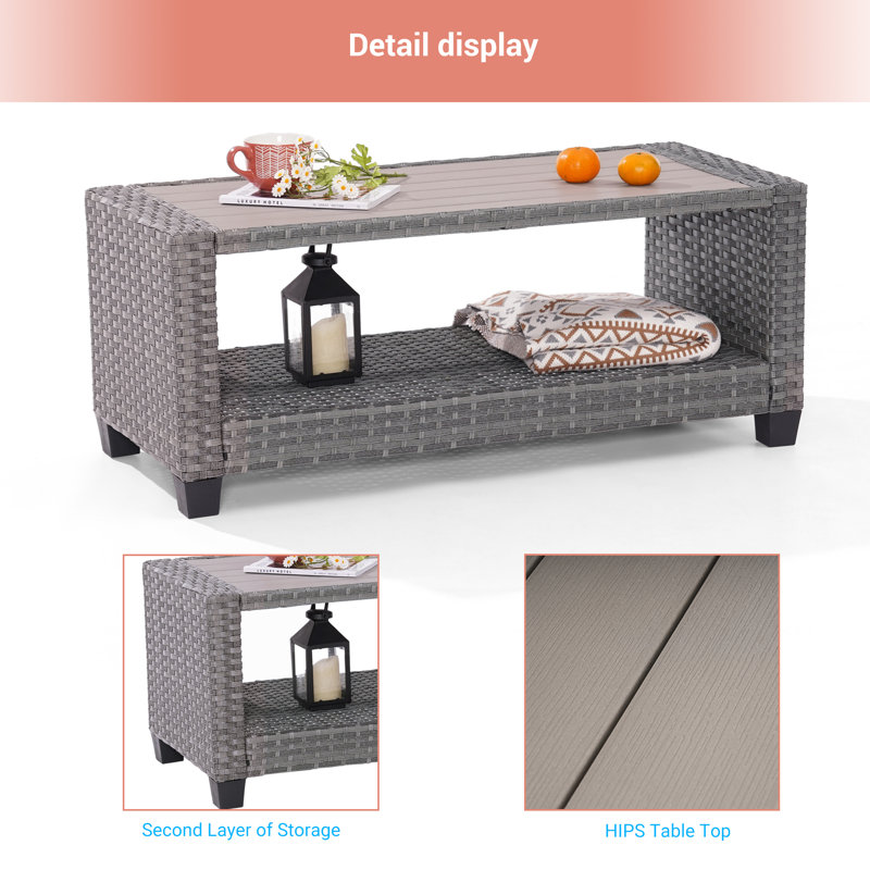 Asly Rectangular Plastic Outdoor Coffee Table, Gray