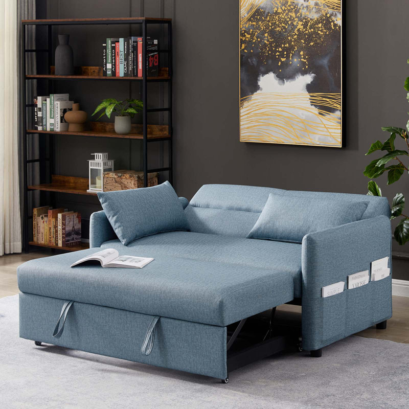 Sohna 57'' Faux Leather Sofa, Blue Faux Leather