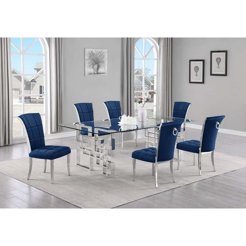 Ensemble de salle à manger rectangulaire L 95 po x l 46,00 po Solie, 7, Gris foncé / argenté, Argent