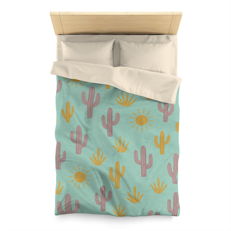 Microfiber Duvet Cover Boho Style, Design 20, Twin Duvet Cover, Green/Pink/Cream