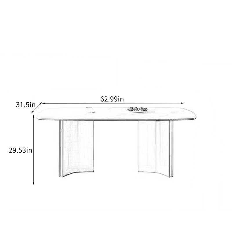 Table durable avec plateau en dalle épaisse et pieds solides., H 29,53 po x L 62,99 po x l 31,5 po