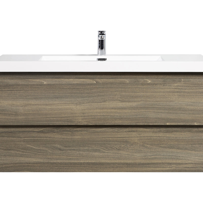 Meuble-lavabo de 42 po avec lavabo, comptoir en résine gris cendré, tiroirs à fermeture en douceur, armoire fonctionnelle
