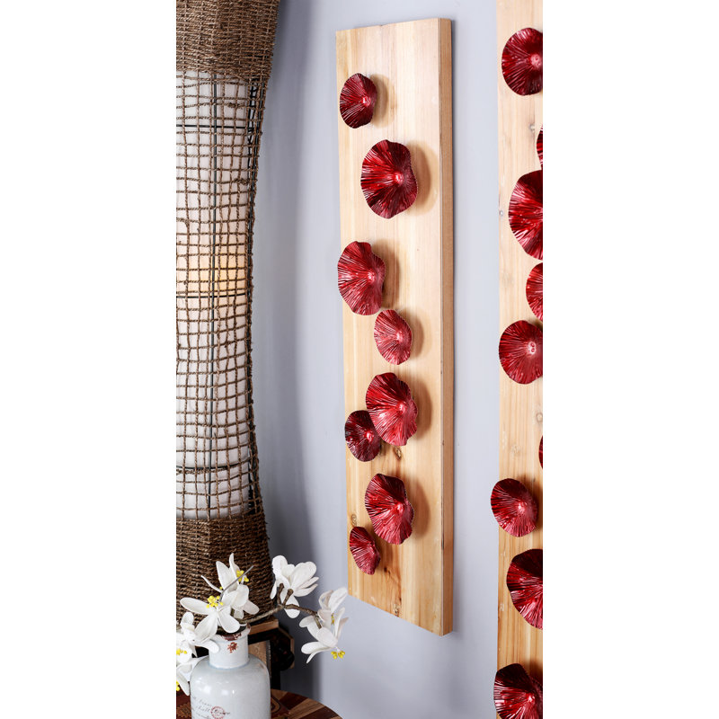 Boho Plants & Flowers Wall Decor on Wood, Red