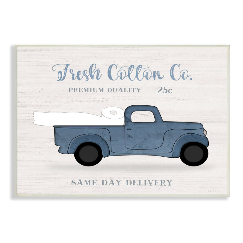 «Fresh Cotton Co.», art de toile surdimensionné sur toile de camion bleu rétro par Natalie Carpentieri, H 10 po x l 15 po