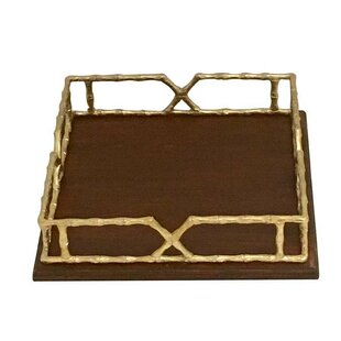 Hoston Wood Accent Tray with Metal Handles