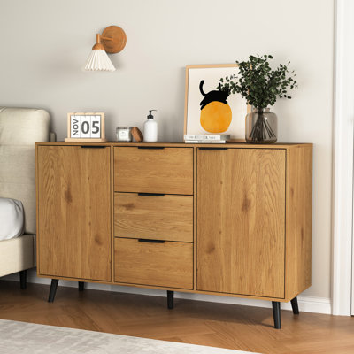 Sideboard Buffet Cabinet, 47.2" Kitchen, 3 Drawers & 2 Doors, Natural Wood Color, And Practical Kitchen With Adequate Storage, Stable Build