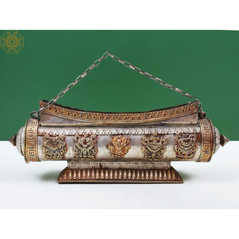 11.5" Handmade Copper Ashtamangala Incense Burner – Tibetan Buddhist Temple Style Incense Box with Holder