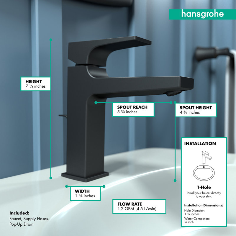 Hansgrohe Metropol Single-Hole Faucet 110 with Lever Handle and Drain Assembly, 1.2 GPM, Matte Black