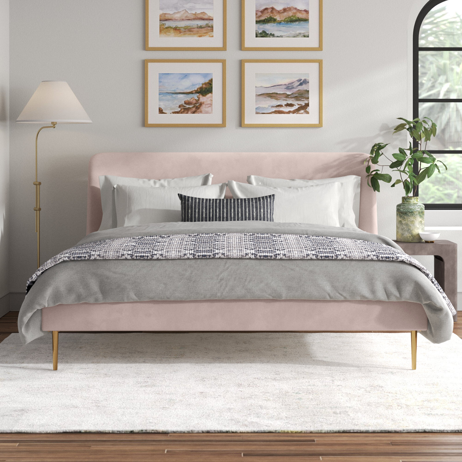 Venedy Linen Wingback Bed, King, Blush Velvet