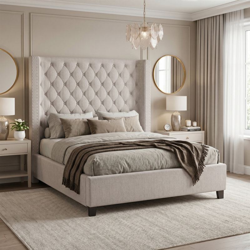 Charette Upholstered Bed, Queen, Ivory