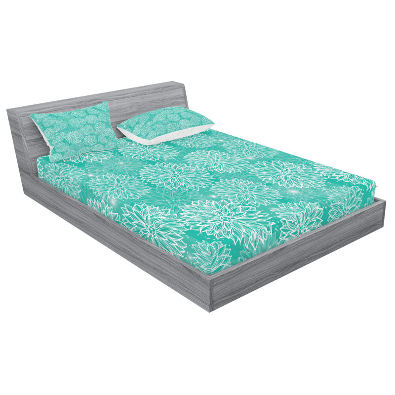 Ensemble de draps en micro-fibre, Ensemble de draps pour lit double avec un drap-hou, Black/White/Brown Floral