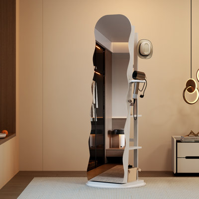 360° Swivel Jewellery Armoire, Wave-Shape Full Length Mirrored Jewellery Cabinet