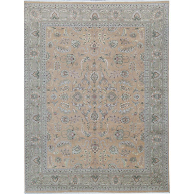 Tapis beige / vert / gris noué à la main de haute qualité