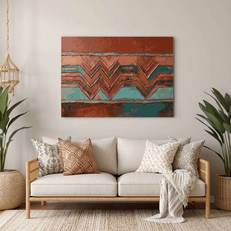 Art mural en métal brun brun à motif sud-ouest à chevrons Navajo, H 144 po x l 216 po x P 0,05 po