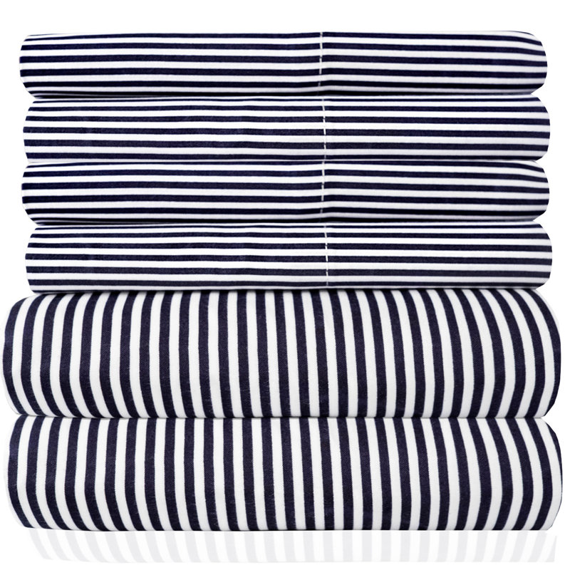 Ensemble de draps à rayures avec taies d'oreiller Loft Classic, Grand, Bleu marine