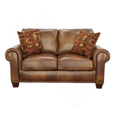 Rustic Leather Collection Loveseat - Premium Construction, Nail-Head Trim - Maximum Comfort And Style