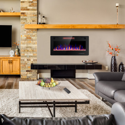 36-Inch  Thin Dreamy Electric Fireplace Insert: For Recessed Or Wall-Mounted, Temperature Control At Will, Flame Dance With Remote, Time-Appointed Bliss!