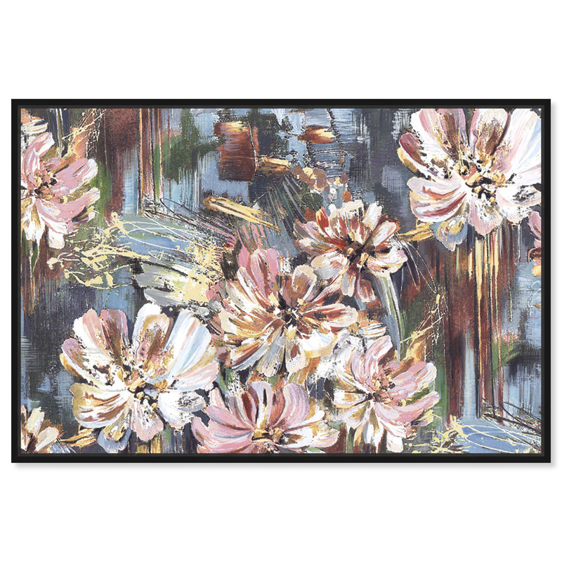 Fleurs abstraites - Peinture sur toile, Toile avec cadre noir, H 10 po x l 15 po