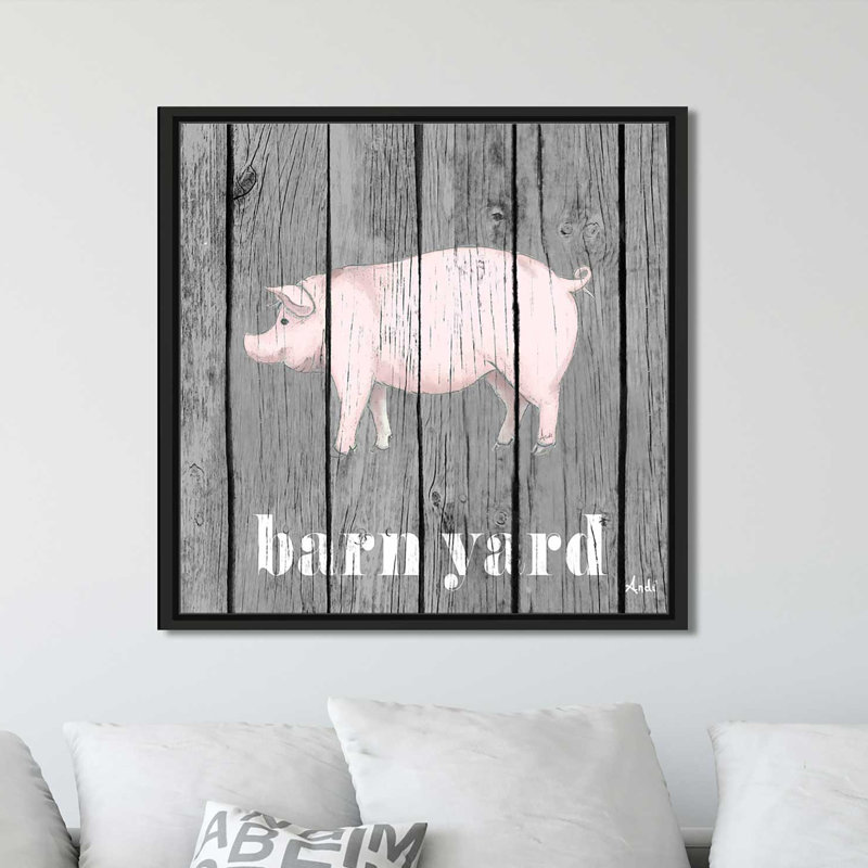«Barnyard Pig», impression, H 28 po x l 28 po x P 2 po, Cadre flottant noir