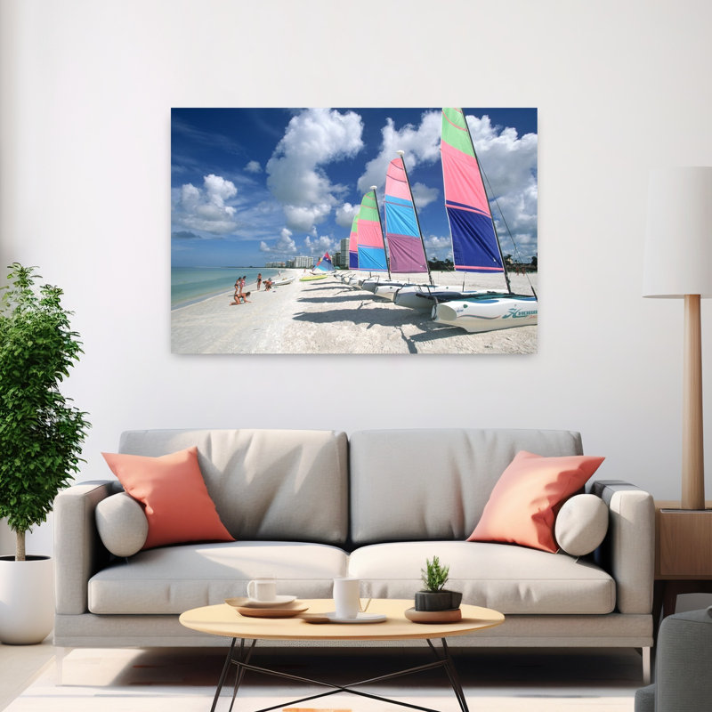 2000S Catamarans On Beach Marco Island Fl Usa Abstract Classic Colorful Beach Ocean Wall Art, H 40 po x l 60 po