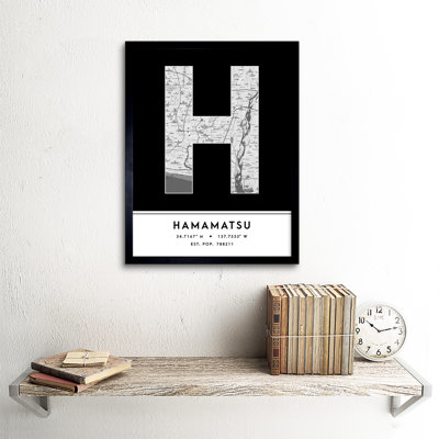 Hamamatsu City Map Hamamatsu Black & White - Single Picture Frame Typography