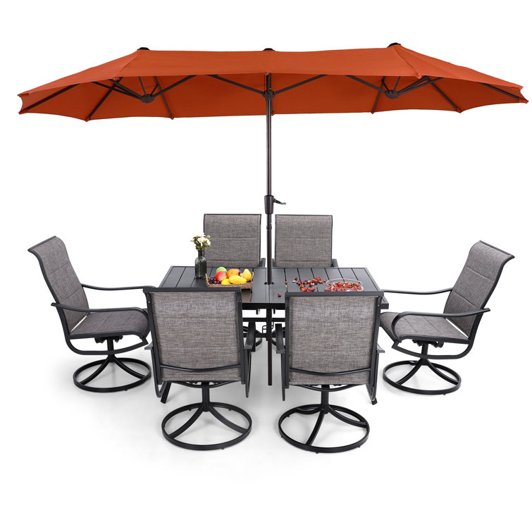 Alyah Rectangular 6 - Person 60'' Long Dining Set with Umbrella