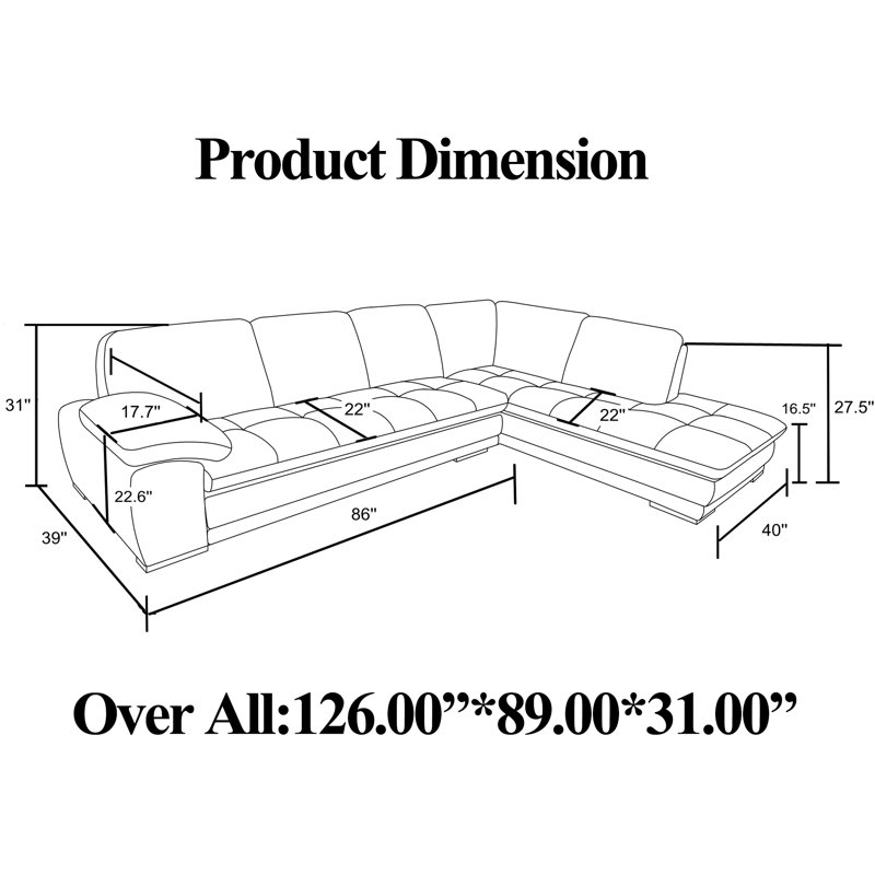 126" Wide Leather Match Sofa & Chaise, Right Hand Facing, Coffee Leather
