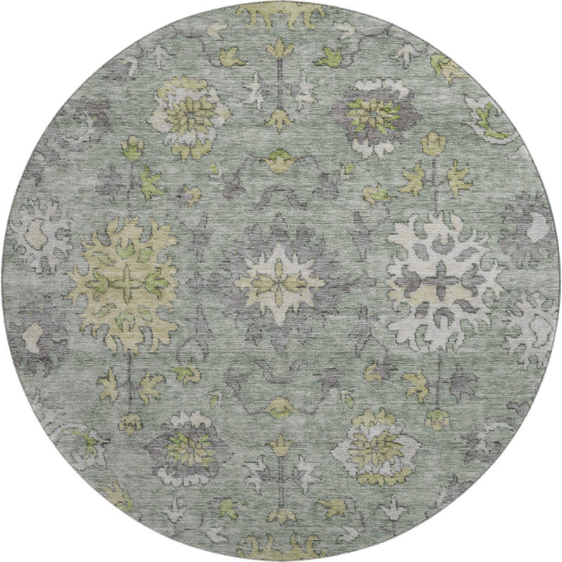 Premium Machine Washable Mayfield AMF2052 Global Rug, Sage, 8' Round