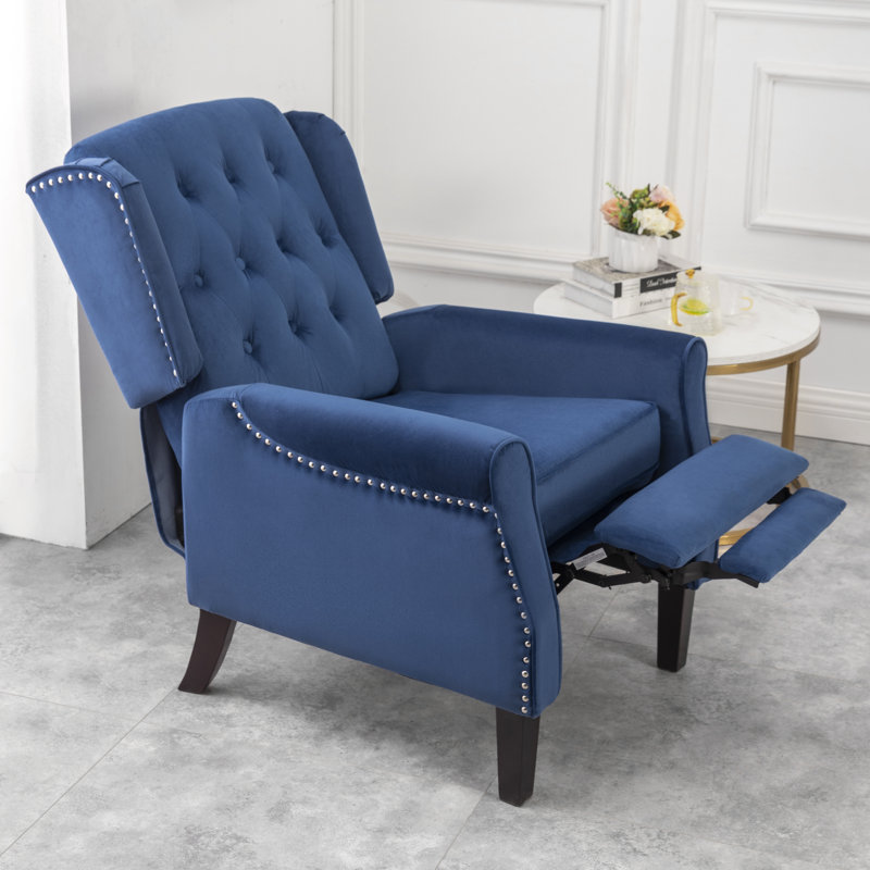 Coss 70cm Wide Velvet Wing Chair Recliner, Blue