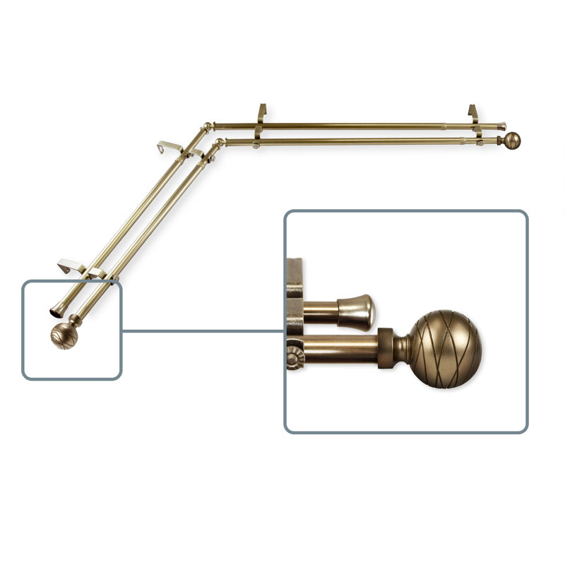 Tringle à rideaux d'angle pour fenêtre double, L 48 po x l 84 po, Laiton antique