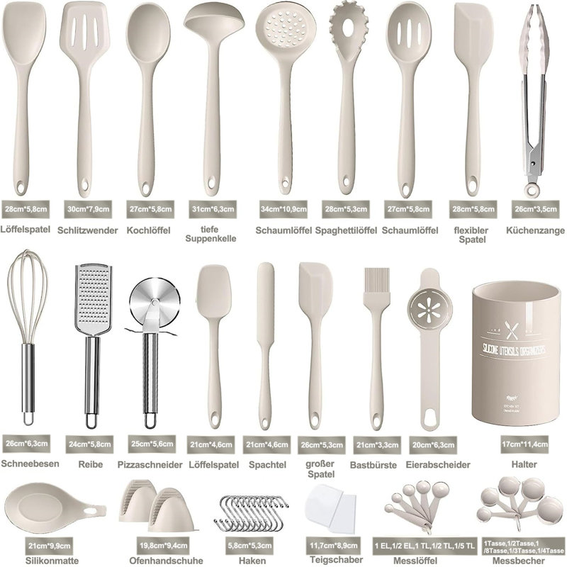 Belfry Kitchen Oellers 43 Utensil Set, Khaki