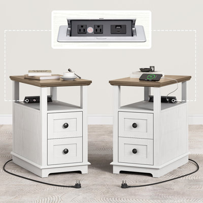 2 Drawers Bedroom Nightstands with Storage and Fast Charging Station